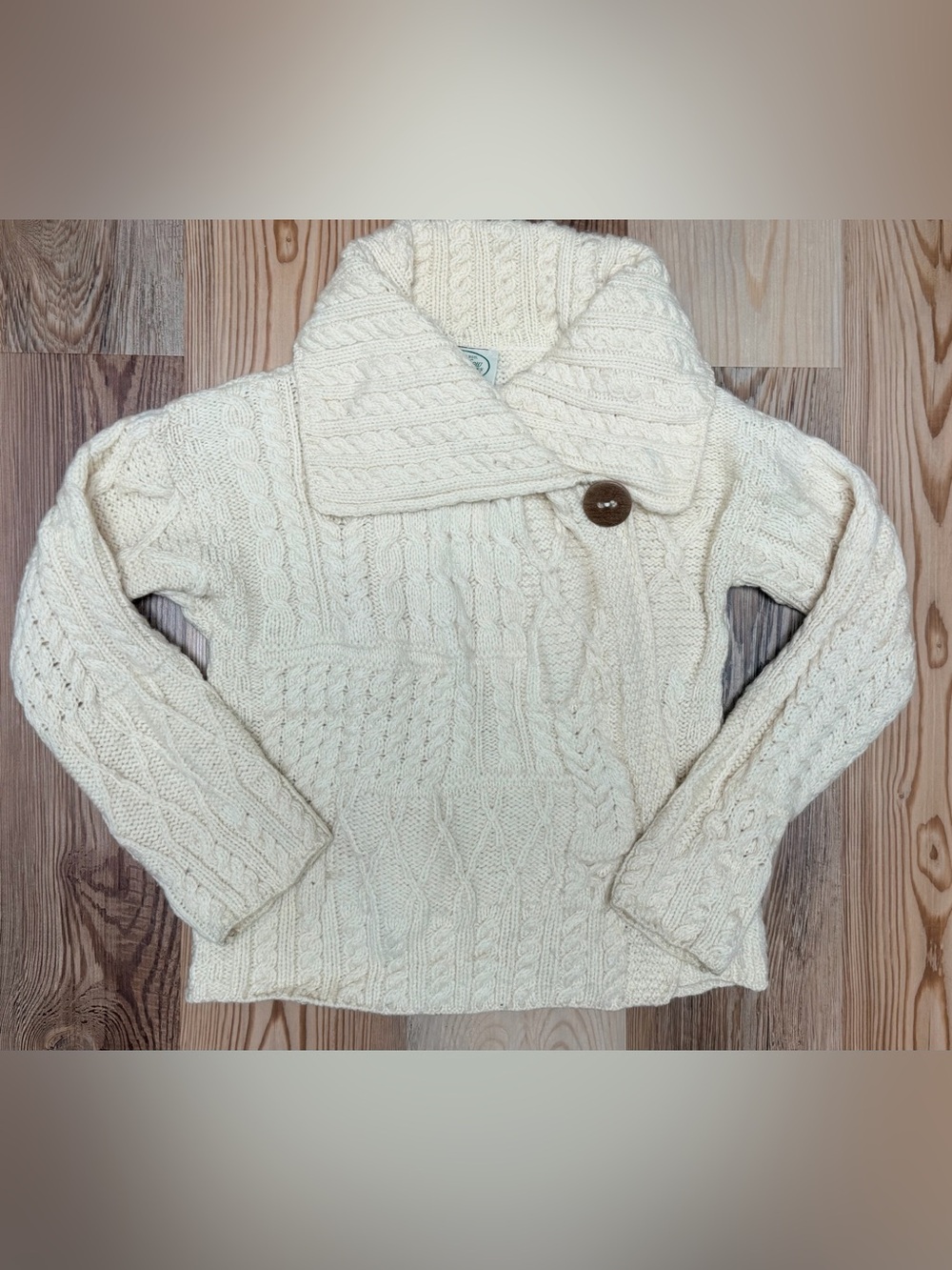 Ladies View Industries Irish Merino Wool Aran Cardigan Size Small